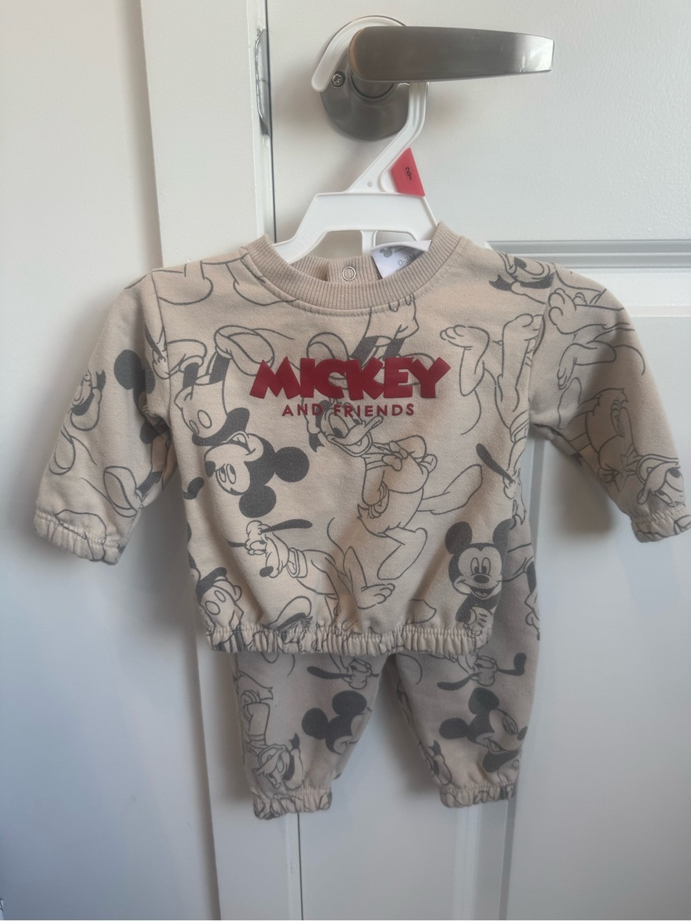 Disney Beige Baby Lounge Set with Mickey Print
